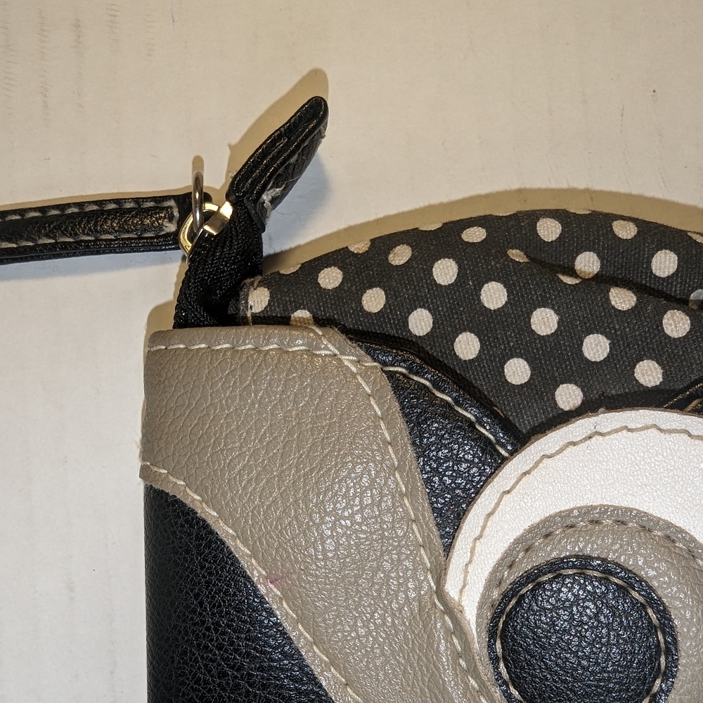 Owl Wristlet Navy Blue White Polka dots Leather Owl zipper pocket coin purse - Picture 12 of 16